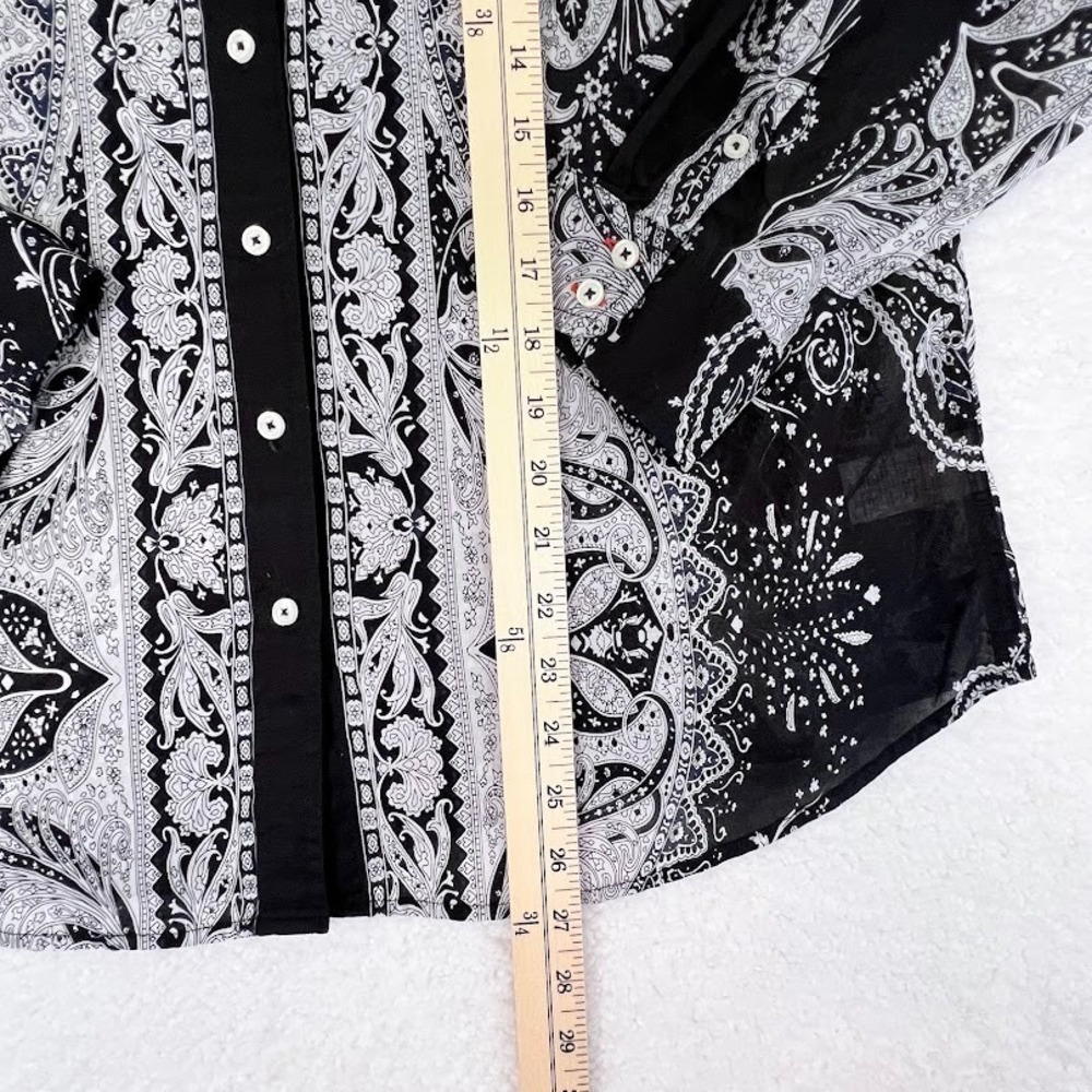 Talbots Petite Paisley Shirt Black White Sheer‎ Cotton Button Up LP - Picture 3 of 9